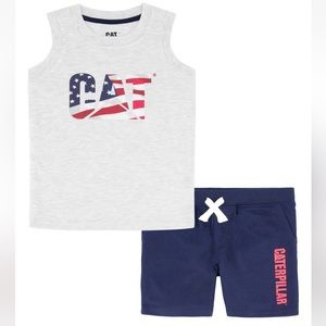 NWT CATERPILLAR BOYS 2 PC PATRIOTIC PLAY SET -TANK & SHORTS SZ 4